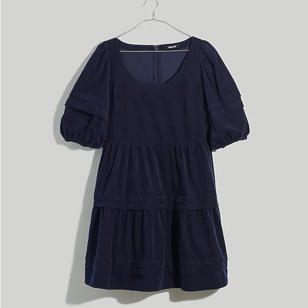 Madewell Corduroy Tiered Mini Dress in Blue Indigo